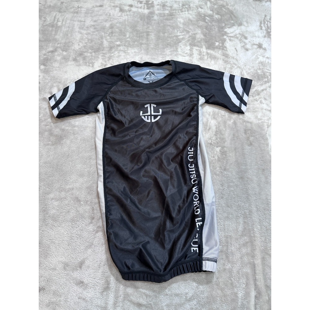 BJJ Jiu Jitsu Rash Guard Kids Size Large Black & Gray Long Sleeve MMA JJWL NWOT